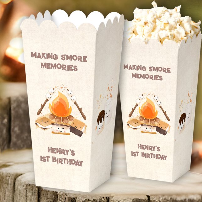 Cute S'more Campfire 1st Birthday Camping Popcorn Favor Boxes (Cute S'more Campfire 1st Birthday Camping Popcorn Favor Boxes)