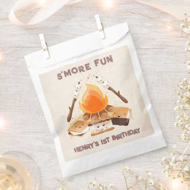 Cute S'more Campfire 1st Birthday Favor Bags (Clipped)