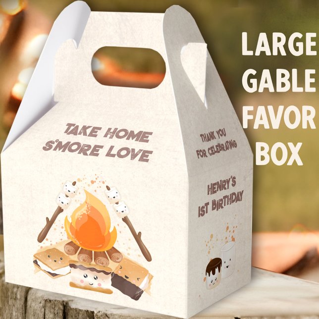 Cute S'more Campfire 1st Birthday Large Gable Favor Boxes (Cute S'mores Large Gable Favor Boxes - You can choose from 3 sizes of these gable favor boxes)