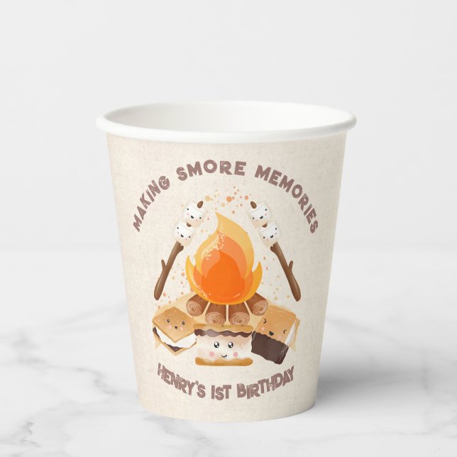Cute S'more Campfire 1st Birthday Paper Cups  (Front)