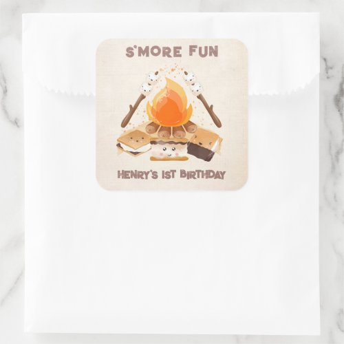 Cute Smore Campfire 1st Birthday Square Sticker 