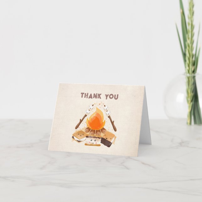 Cute S'more Campfire 1st Birthday Thank you card (Front)