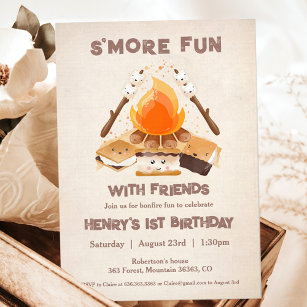 Cute S'more Fun Campfire 1st Birthday Invitation