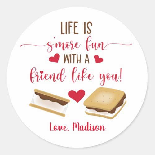 Cute Smore Fun With A Friend Valentines Day Classic Round Sticker