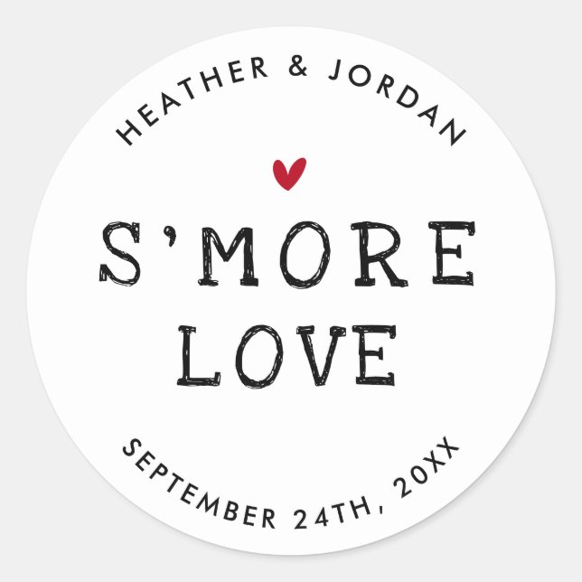 Cute S'more Love Wedding S'mores Favor Classic Round Sticker (Front)