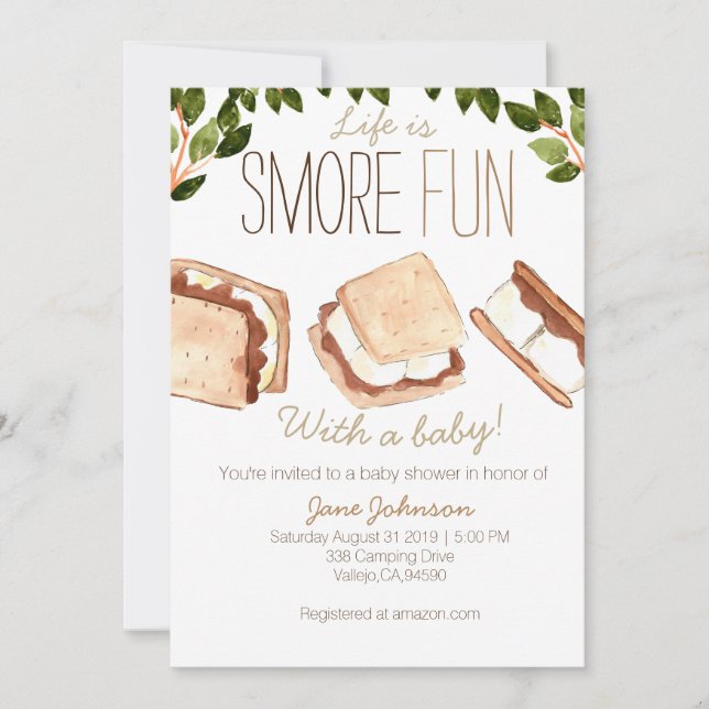 Cute smores camping baby shower invite (Front)