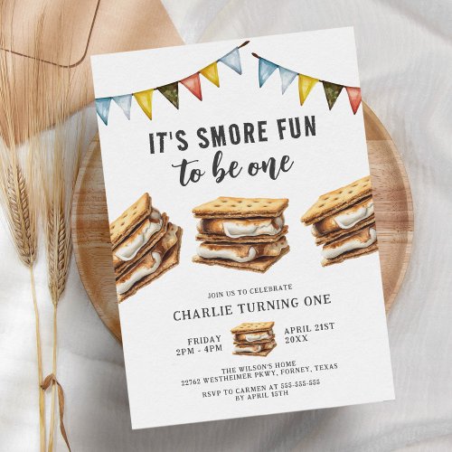 Cute Smores Camping Rustic 1st Birthday Invitation