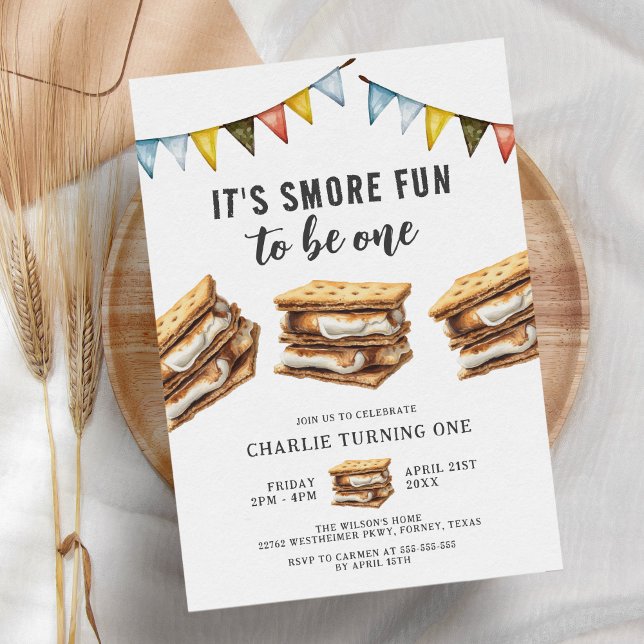 Cute Smores Camping Rustic 1st Birthday Invitation (Creator Uploaded)