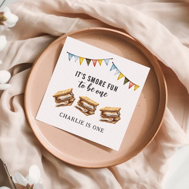 Cute Smores Camping Rustic 1st Birthday Napkins (Creator Uploaded)