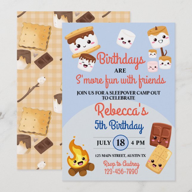 Cute S'mores Campout Birthday Party  Invitation (Front/Back)