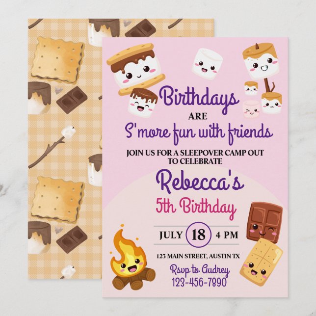 Cute S'mores Campout Birthday Party  Invitation (Front/Back)