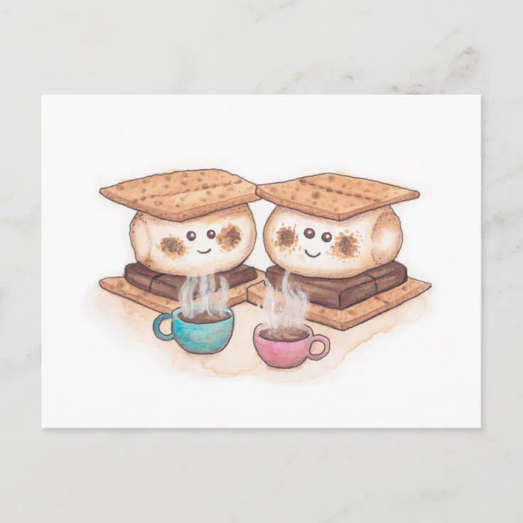 Cute S'mores Couple Coffee Date Postcard | Zazzle