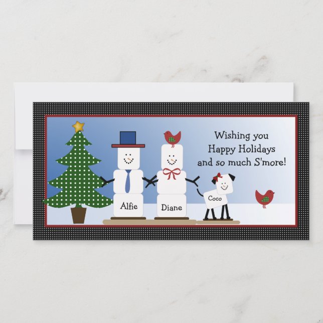 Cute S'mores Couple with Dog Christmas Card (Front)