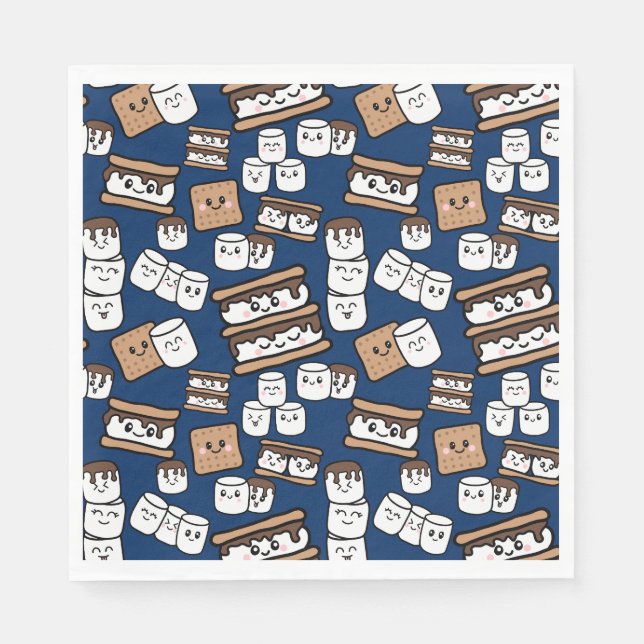 Cute Smores Marshmallow Illustration Napkins (Front)