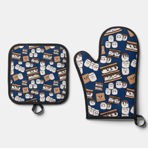 Cute Smores Marshmallow Illustration Oven Mitt & Pot Holder Set