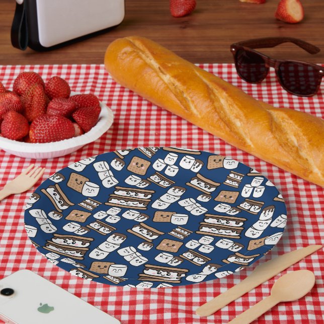 Cute Smores Marshmallow Illustration Paper Plates (Picnic)