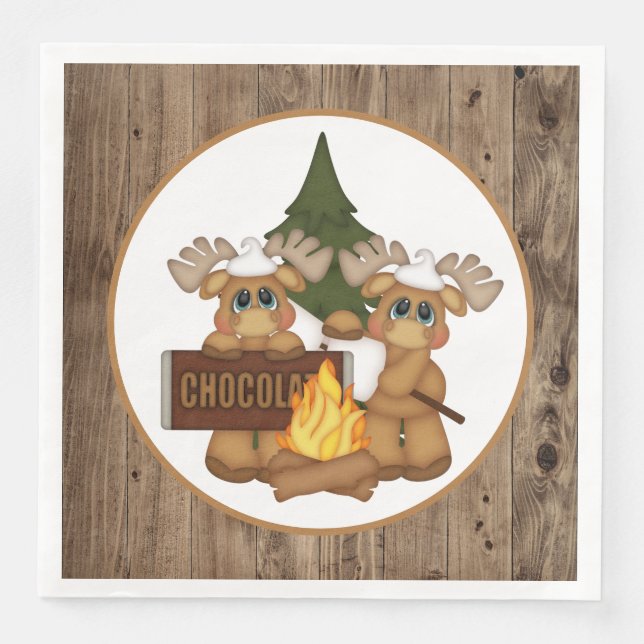 Cute smores party moose paper dinner napkins (Front)