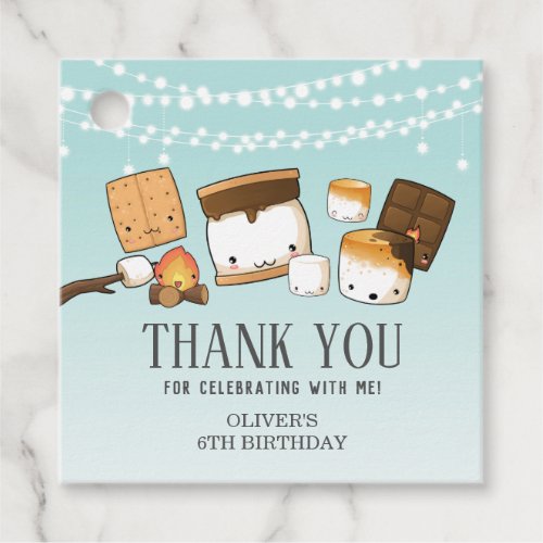 Cute Smores Smore Birthday Party Thank You Blue Favor Tags