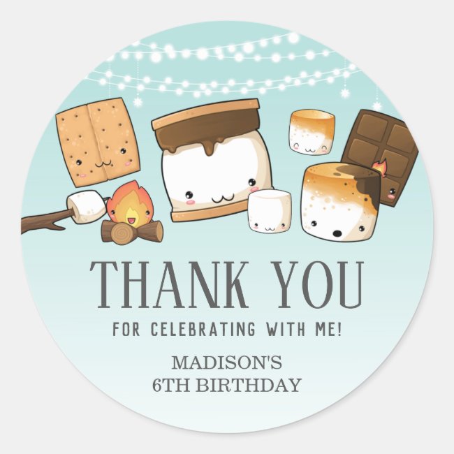 Cute S'mores Smore Birthday Party Thank You Favor Classic Round Sticker