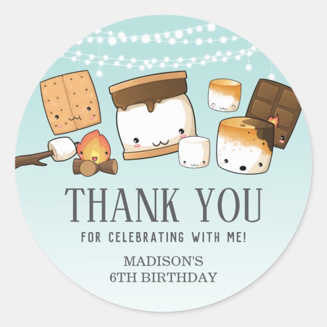 Cute S'mores Smore Birthday Party Thank You Favor Classic Round Sticker (Front)