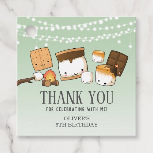 Cute Smores Smore Birthday Party Thank You Green  Favor Tags