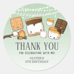 Cute S'mores Smore Birthday Thank You Favor Green Classic Round Sticker