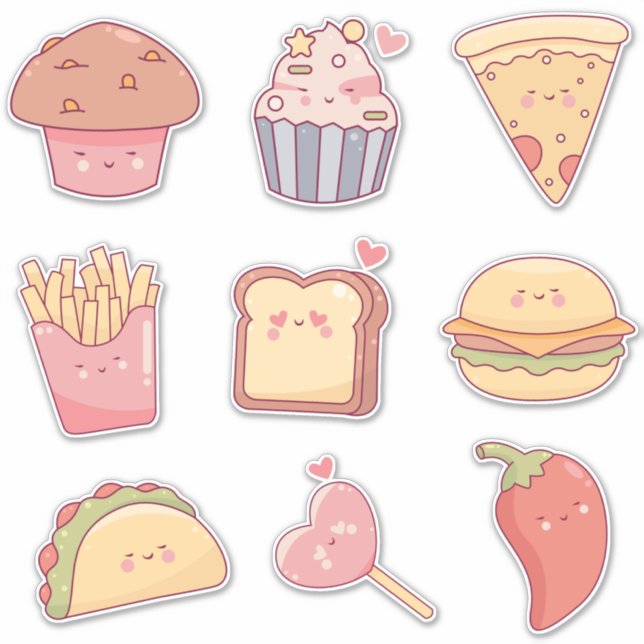 Cute snacks with faces  sticker (Front)