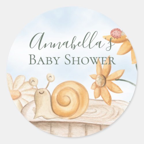 Cute Snail and Ladybug Garden Theme Baby Shower Classic Round Sticker