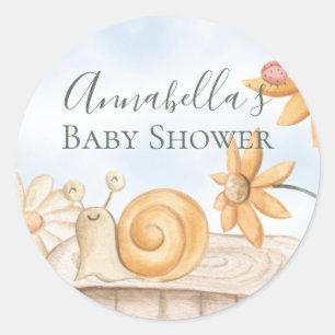 Cute Snail and Ladybug Garden Theme Baby Shower Classic Round Sticker