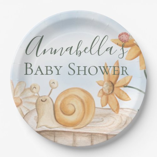 Cute Snail and Ladybug Garden Theme Baby Shower Paper Plates