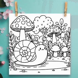Cute Snail and Mushrooms Color Me Poster