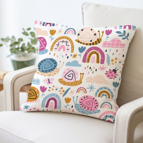 Cute Snail and Rainbow Pattern Pillow