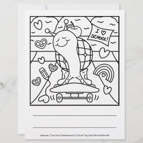 Cute Snail Back To School Skateboard Coloring Page