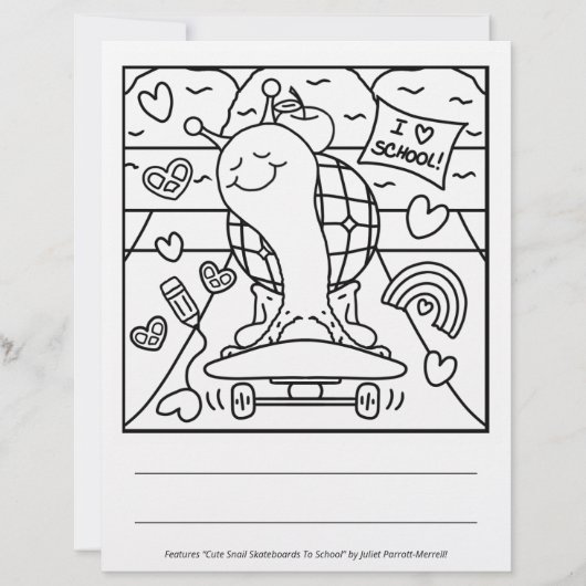 Cute Snail Back To School Skateboard Coloring Page (Front)