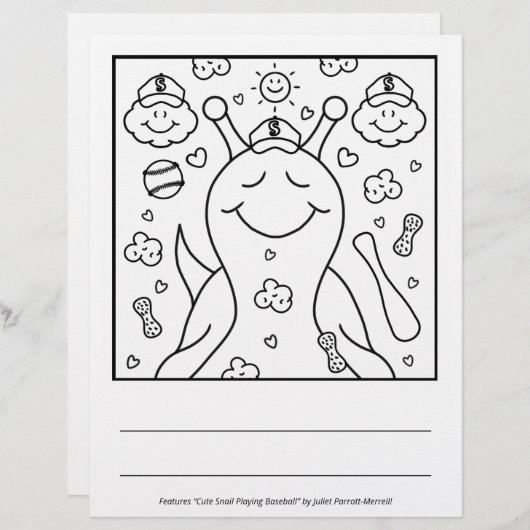 Cute Snail Baseball Blessings | Coloring Page (Front/Back)