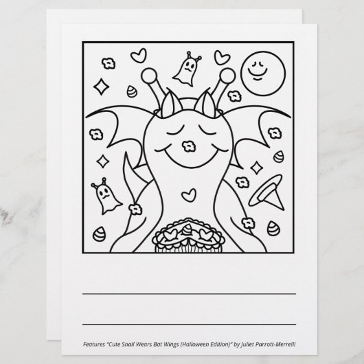Cute Snail Bat Happy Halloween Coloring Page (Front/Back)