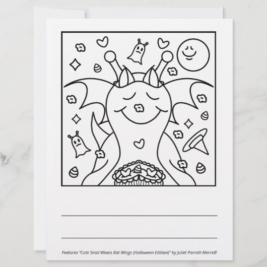Cute Snail Bat Happy Halloween Coloring Page (Front)