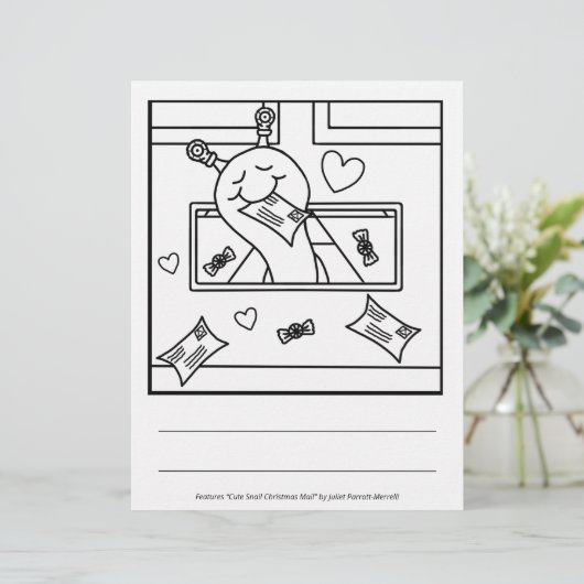 Cute Snail Christmas Mail Holiday Coloring Page (Standing Front)