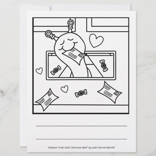 Cute Snail Christmas Mail Holiday Coloring Page (Front)
