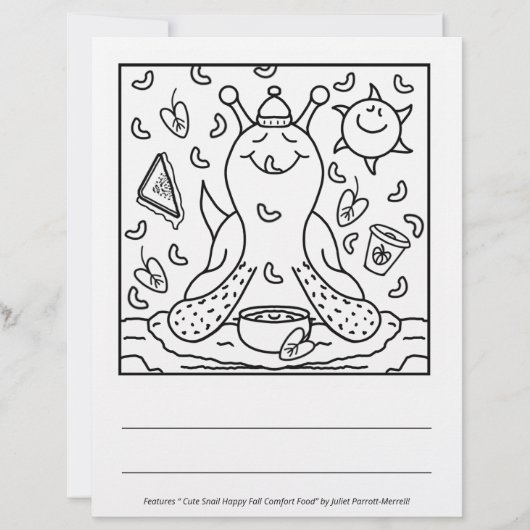 Cute Snail Comfort Food Happy Fall Coloring Page (Front)