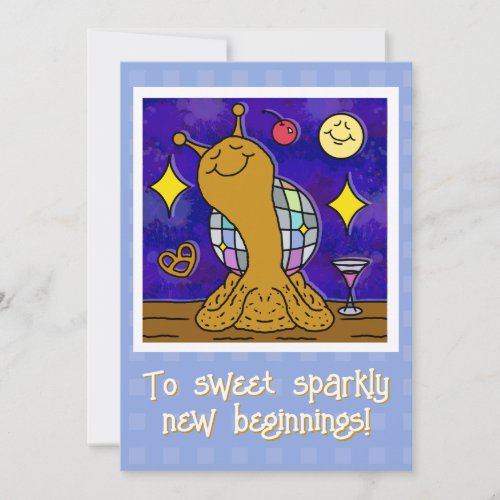 Cute Snail Disco Ball Happy New Year Holiday Card