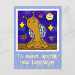 Cute Snail Disco Ball Happy New Year Holiday Postcard