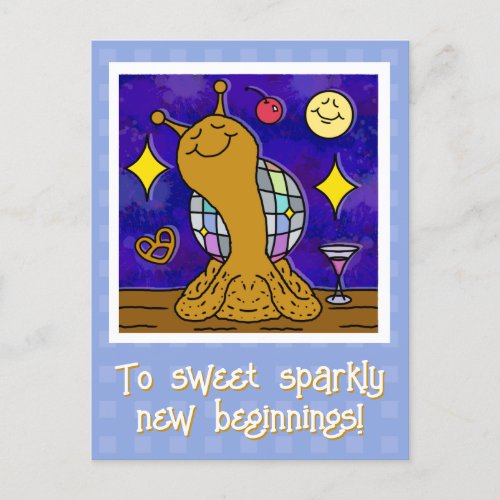 Cute Snail Disco Ball Happy New Year Holiday Postcard