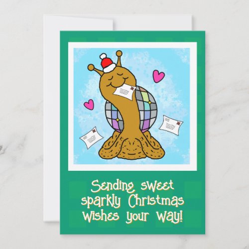 ❤️ Cute Snail Disco Mail Christmas Holiday Card