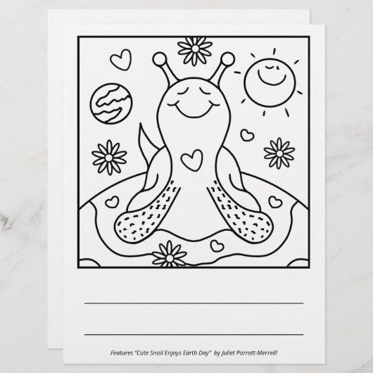 Cute Snail Enjoys Earth Day Coloring Page (Front/Back)
