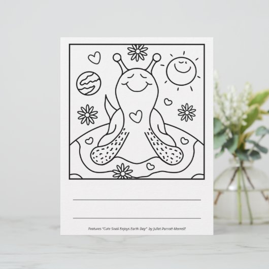 Cute Snail Enjoys Earth Day Coloring Page (Standing Front)