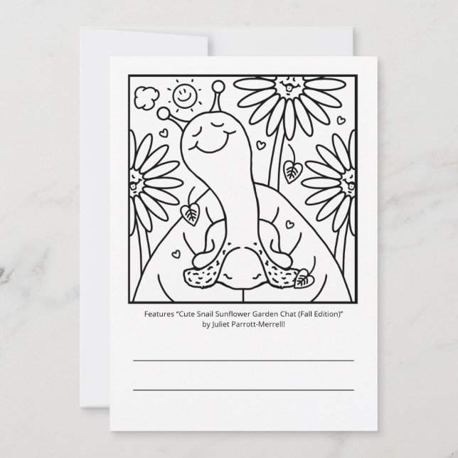 Cute Snail Fall Sunflower Garden Coloring Card (Back)