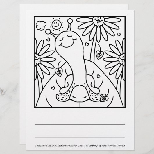 Cute Snail Fall Sunflower Garden Coloring Page (Front/Back)
