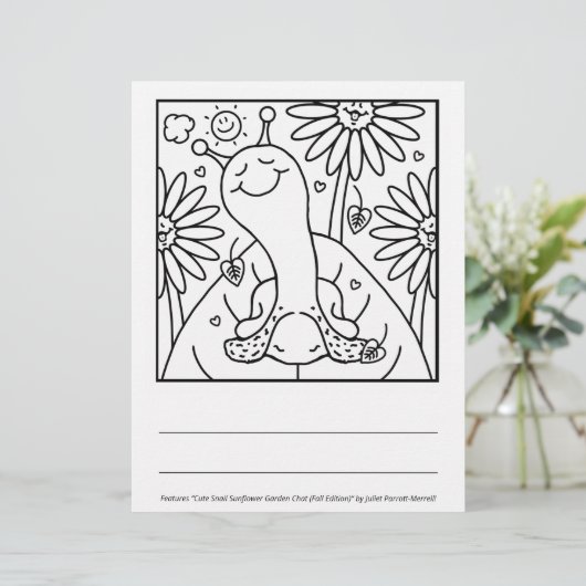 Cute Snail Fall Sunflower Garden Coloring Page (Standing Front)