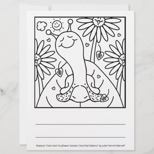 Cute Snail Fall Sunflower Garden Coloring Page (Front)